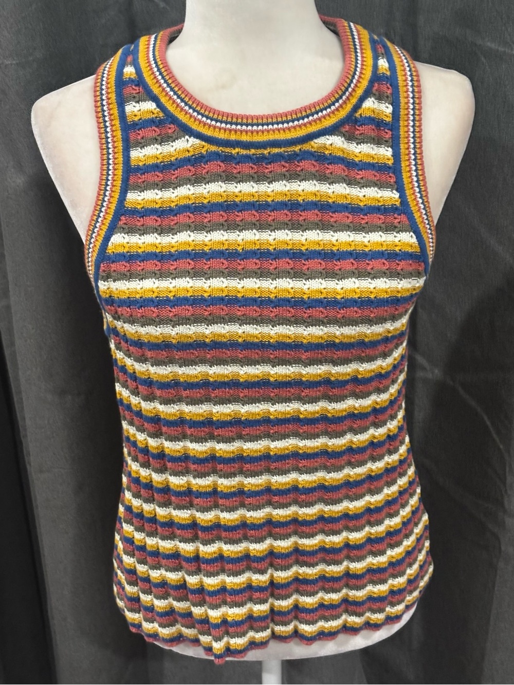 Veronica Beard Jerrel Knit Tank Top Stripe Medium Blue White Cotton Retro Casual